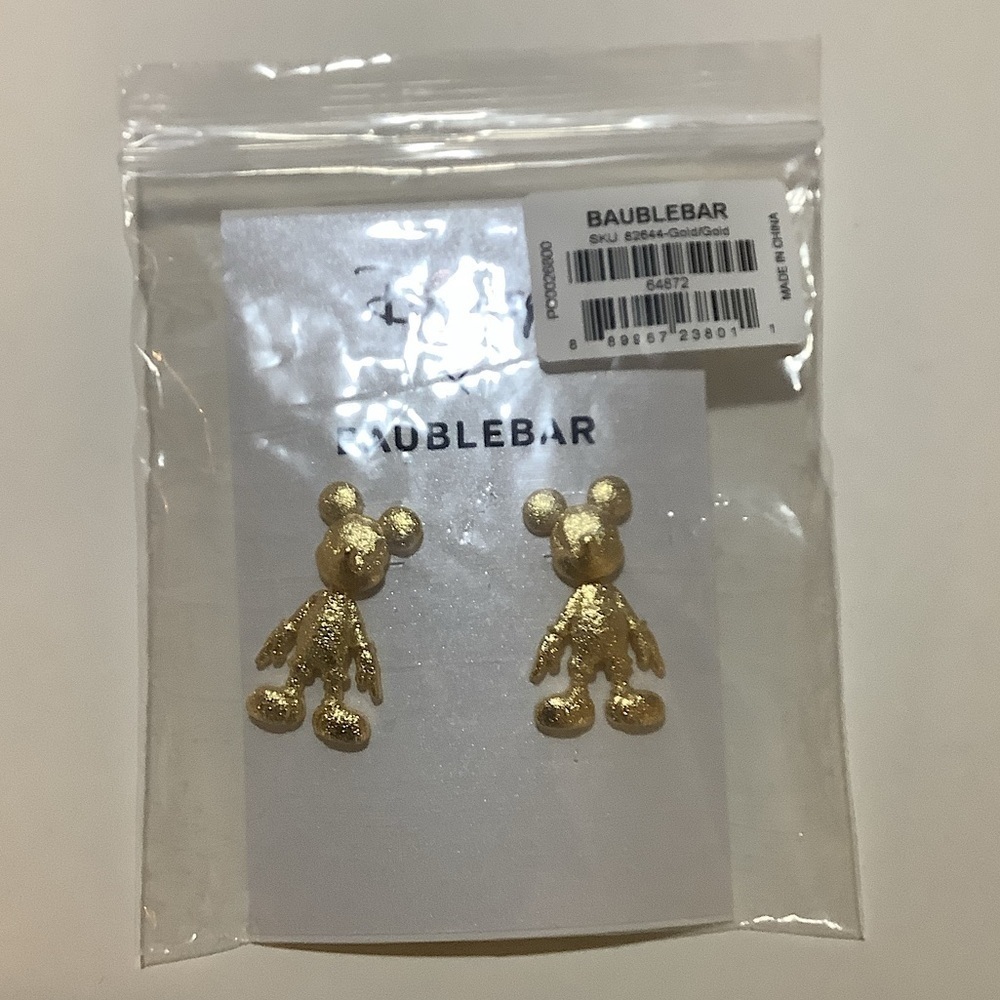 BaubleBar Mickey Mouse Gold Fleck 3D Earrings New - Picture 6 of 6